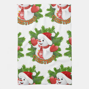 Baby Snowman with Crystal Snowflakes Ornament Tea Towel