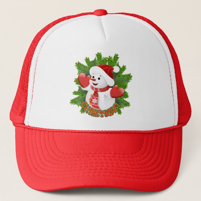 Baby Snowman with Crystal Snowflakes Ornament Trucker Hat (Front)