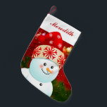 Baby Snowman With Red Santa Hat Small Christmas Stocking<br><div class="desc">Make a nice kid happy this holiday season with this cute Xmas stocking featuring a smiling baby snowman with red Santa hat!
Customise it with his or her name and see the joy in the eyes of your precious little one after finding those amazing gifts inside!</div>