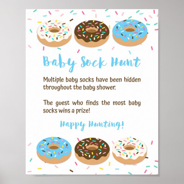 Baby Sock Hunt Blue Doughnut Sprinkle Game Sign (Front)