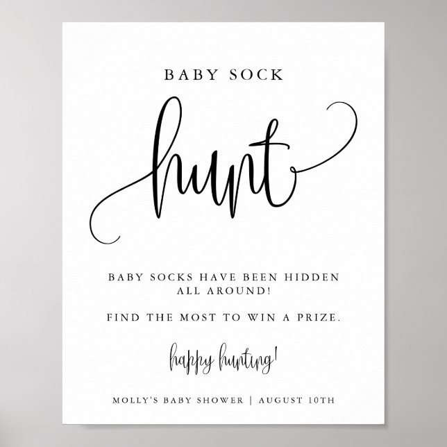 Baby Sock Hunt Shower Game Minimalist Calligraphy  Poster (Front)