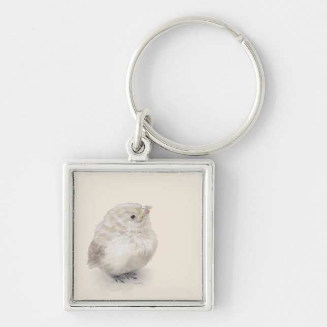 Baby Sparrow Digital Watercolor Key Ring (Front)