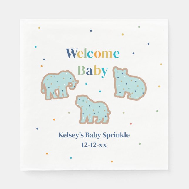 Baby Sprinkle Animal Cookies Boy Baby Shower Napkin (Front)