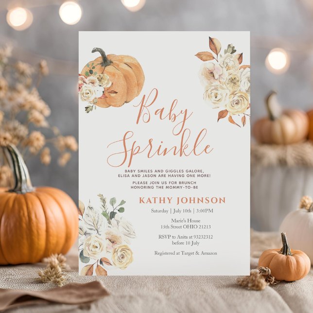 Baby Sprinkle Autumn Floral Pumpkin Baby Shower Invitation (Creator Uploaded)