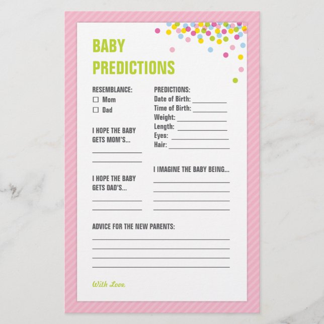 Baby Sprinkle Baby Predictions Card - Pink (Front)