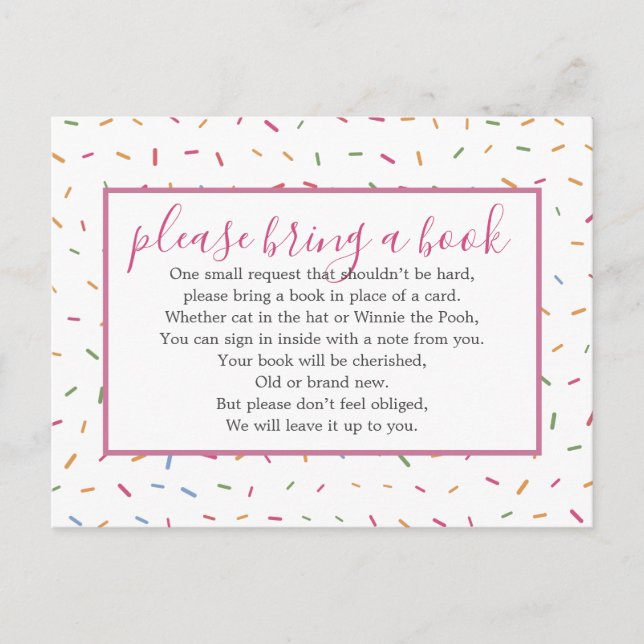 Baby Sprinkle Baby Shower Book Insert Request Invitation Postcard (Front)