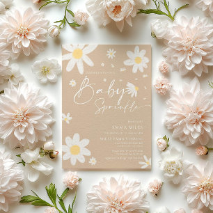 Baby Sprinkle, Baby Shower Invitation Daisy Beige