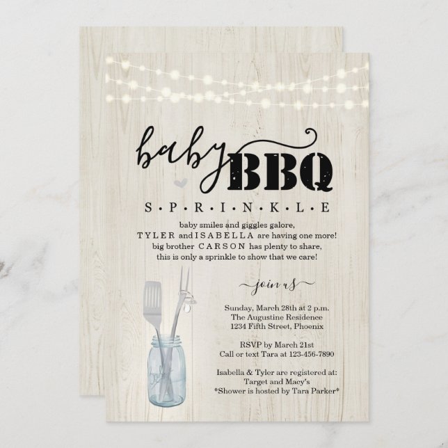 Baby Sprinkle BBQ - Couple's Baby Q Barbeque Invit Invitation (Front/Back)