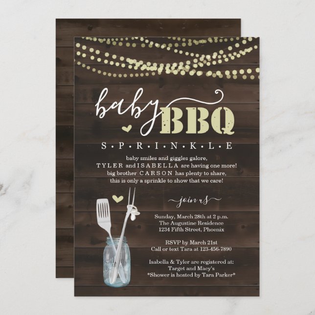 Baby Sprinkle BBQ - Couple's Baby Q Barbeque Invitation (Front/Back)