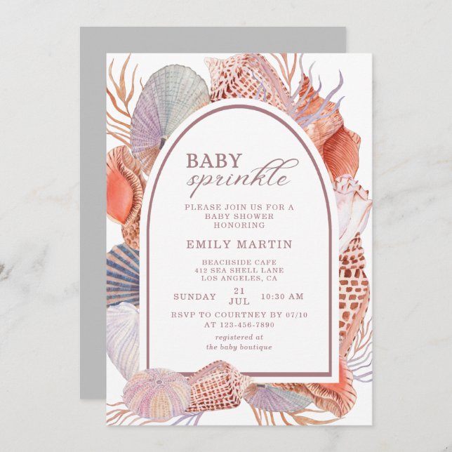Baby Sprinkle Beach Seashells Baby Shower Invitation (Front/Back)