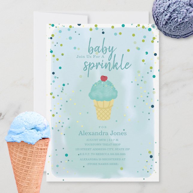 Baby Sprinkle Blue Ice Cream Baby Shower Invitation (Creator Uploaded)