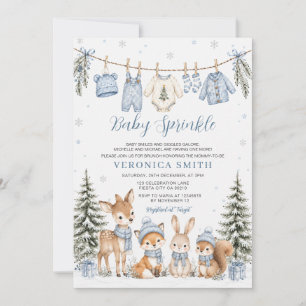 Baby Sprinkle Blue Winter Woodland Baby Shower Invitation