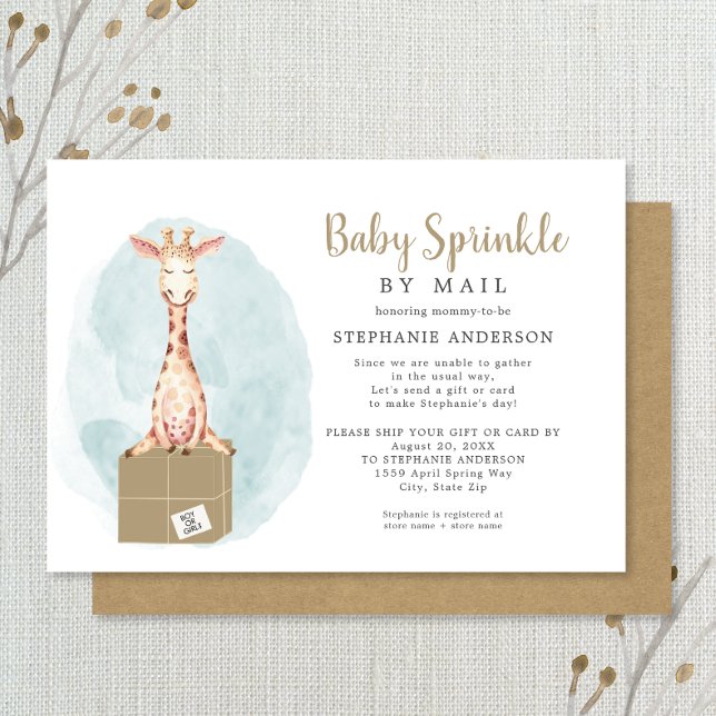 Baby Sprinkle by Mail - neutral giraffe + box Invitation (Creator Uploaded)