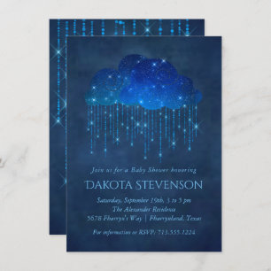 Baby Sprinkle Classic Blue   Moody Shower Cloud Invitation