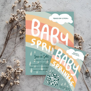 BABY SPRINKLE Clouds Rainbow Cute Custom QR CODE Enclosure Card