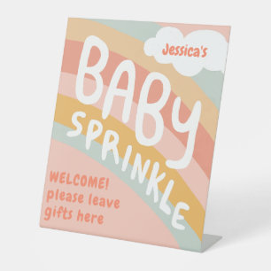 BABY SPRINKLE Cute Clouds Rainbow Rain Custom Pedestal Sign
