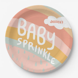 BABY SPRINKLE Cute Clouds Rainbow Rain Pink Custom Paper Plate