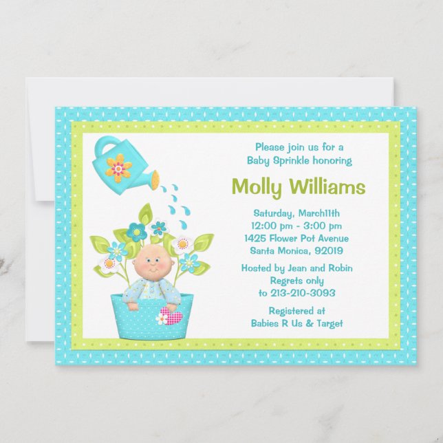Baby Sprinkle Flower Pot Boy Shower Invitation (Front)