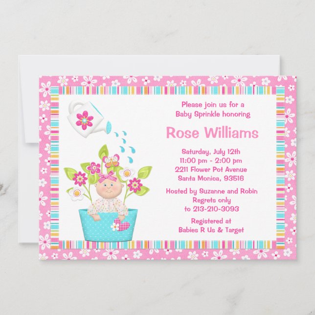 Baby Sprinkle Flower Pot Girl Shower Invitation (Front)