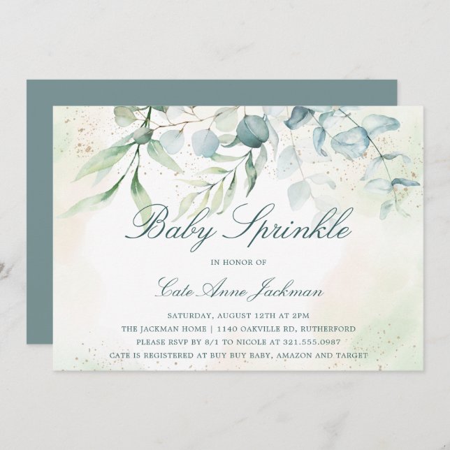 Baby Sprinkle Gender Neutral Eucalyptus Greenery Invitation (Front/Back)