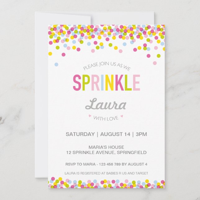 Baby Sprinkle Invitation, Bright Colors Invitation (Front)