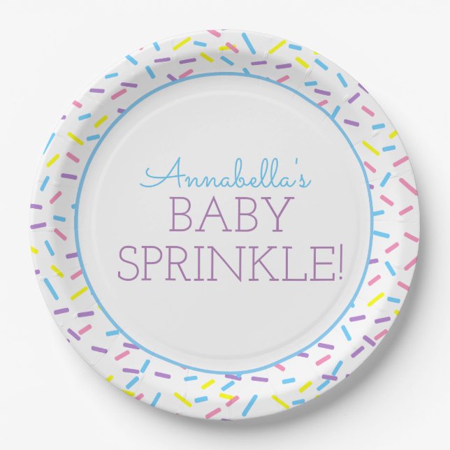 Baby Sprinkle Paper Plate with Blue Outline (Front)