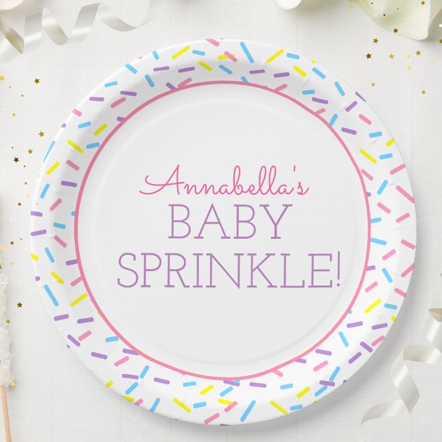 Baby Sprinkle Paper Plate with Pink Outline (Baby Sprinkle Shower Paper Plates)