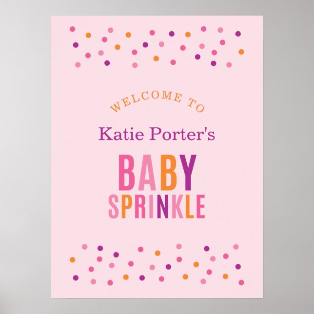 Baby Sprinkle Pink Girl Baby Shower Welcome Poster (Front)