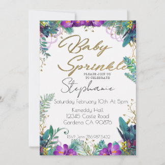 Baby sprinkle purple tones floral invitation