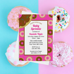 Baby Sprinkle Retro Sprinkled Doughnuts Hot Pink Invitation