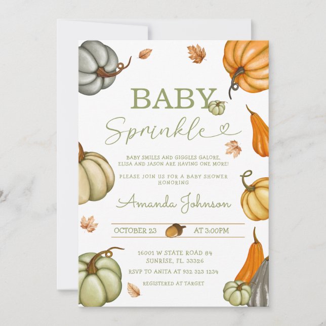 Baby Sprinkle Sage Rustic Pumpkin Baby Shower  Invitation (Front)