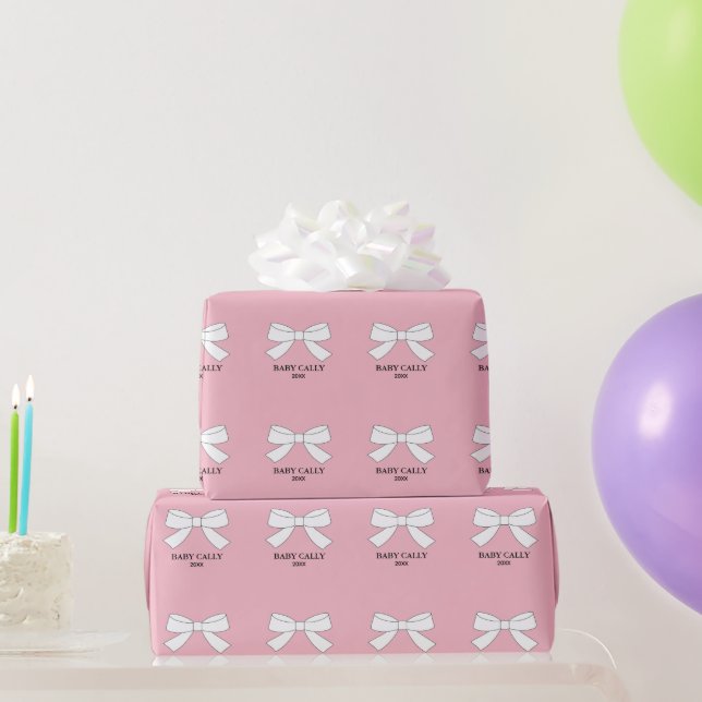 Baby Sprinkle Shower Personalised Pink & White Bow Wrapping Paper (Party Gifts)