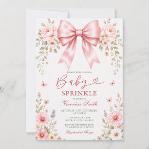 Baby Sprinkle Wildflowers Blush Pink Bow coquette Invitation