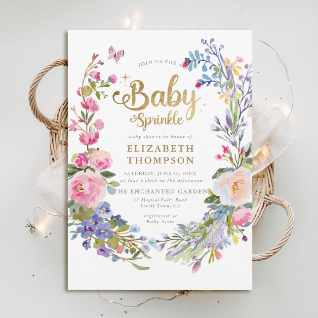 Baby Sprinkle Wildflowers Whimsical Baby Shower Invitation (baby sprinkle baby shower invitation enchanted garden woodland forest spring summer whimsical floral)