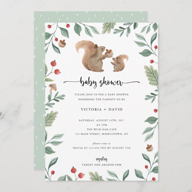 Baby Squirrel and Mum Baby Shower Invitation (Front/Back)