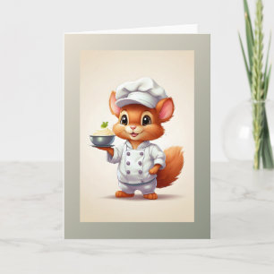 Baby Squirrel Chef Illustration Blank Greeting Card