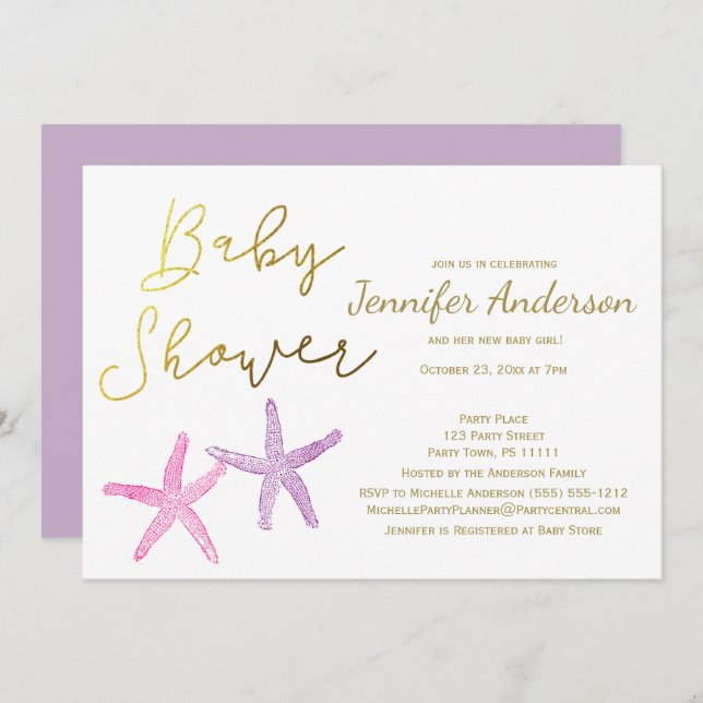 Baby Starfish Girl Baby Shower Invitation (Front/Back)