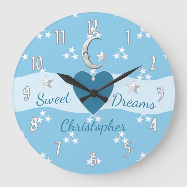 Baby stars and moon blue large clock (Front)