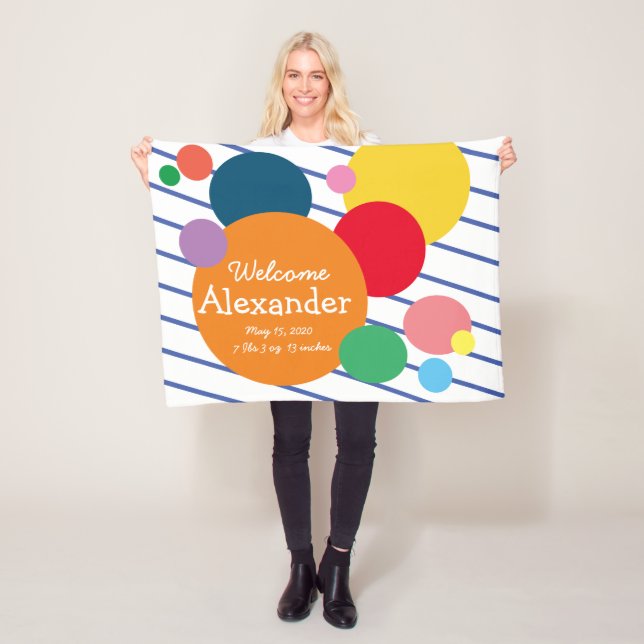 Baby Stats Colourful Geometric Shapes Fleece Blanket (In Situ)