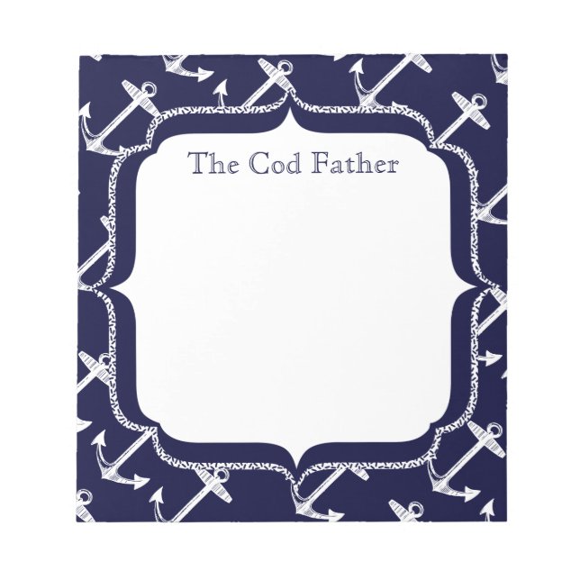 Baby Stats Nautical Navy Anchor Pattern Notepad (Front)