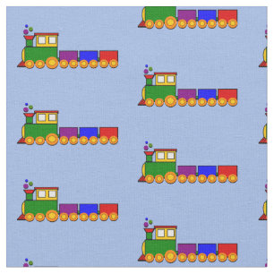 Baby Steam Engine Freight Train on Blue Fabric