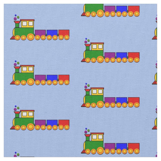 Baby Steam Engine Freight Train on Blue Fabric (Close Up)