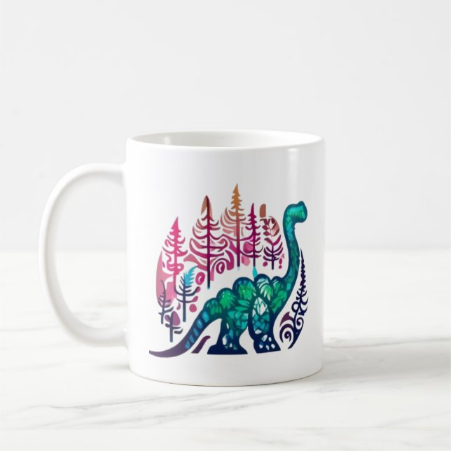 Baby Stegosaurus Dinosaur Colourful Forest  Coffee Mug (Left)