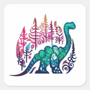 Baby Stegosaurus Dinosaur Colourful Forest  Square Sticker