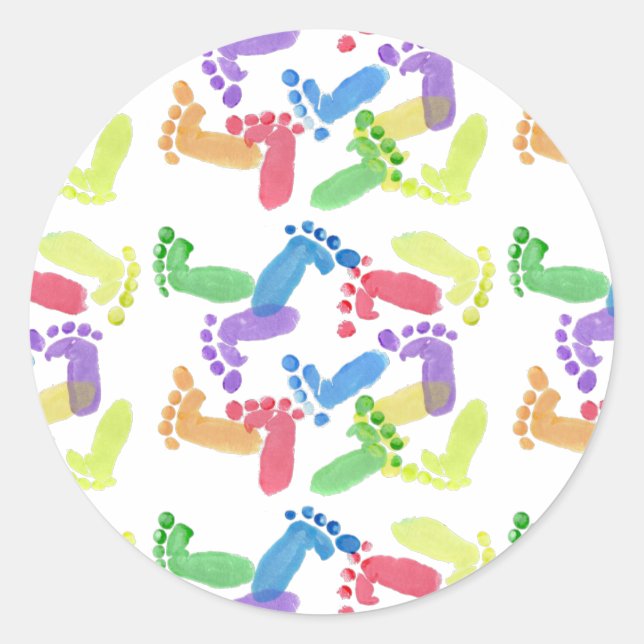 Baby Steps, Baby Feet, Baby Footprints in Colours Classic Round Sticker (Front)