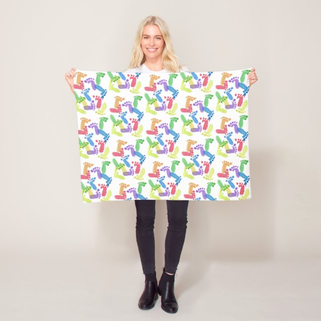 Baby Steps, Baby Feet, Baby Footprints in Colours  Fleece Blanket (In Situ)