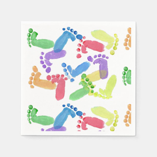 Baby Steps, Baby Feet, Baby Footprints in Colours Napkin (Front)