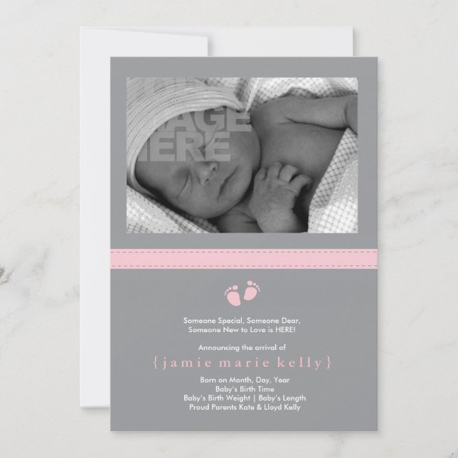 Baby Steps Birth Announcement - Pink (Front)
