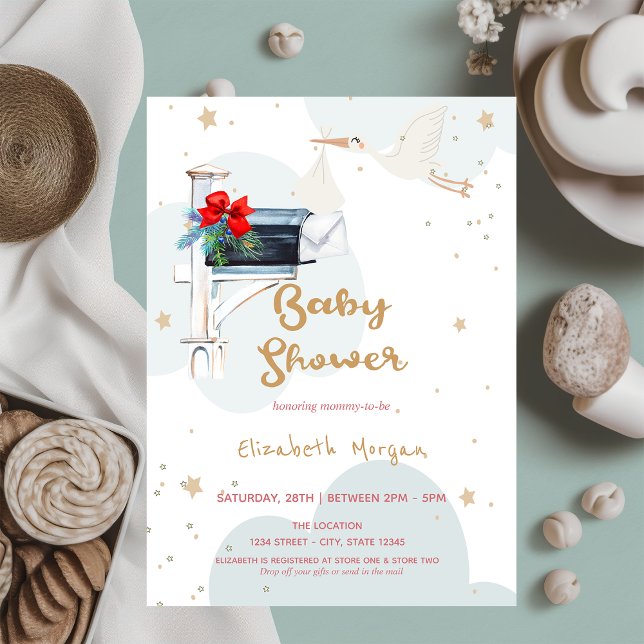 Baby Stork Delivery,Clouds Mailbox Baby Shower  Invitation (Creator Uploaded)