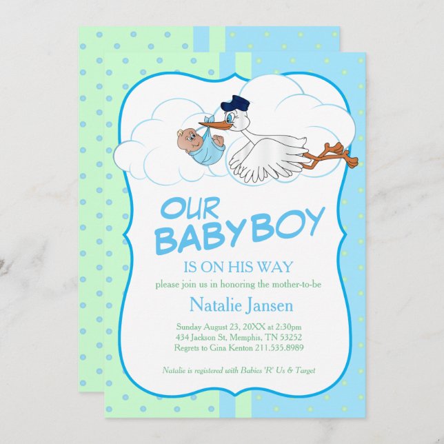 Baby Stork with a Cute Little Baby Boy Invitation (Front/Back)